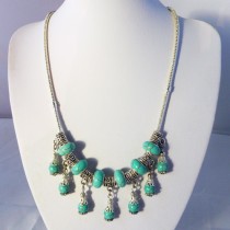 Turquoise and Sterling Silver Beaded Necklace #00016