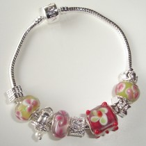 Sterling silver/murano bead European bracelet #002