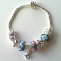 Sterling silver/murano bead European children`s bracelet #022
