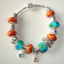Sterling silver/murano bead European bracelet #034