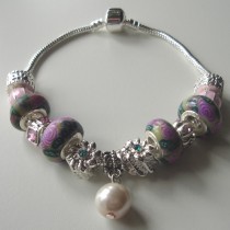 Sterling silver/murano bead European bracelet #054