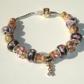 Sterling silver/murano bead European bracelet #056