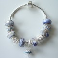 Sterling silver/murano bead European bracelet #071