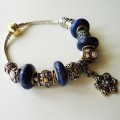 Sterling silver/gold/lapis bead European bracelet #126