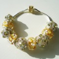 Sterling silver/murano/Swarovski crystals bead European bracelet with gold plated clasp #127